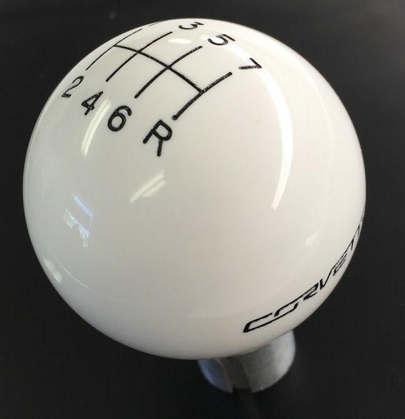 C7 Corvette 14-19 Shifter Knob - White 7 Speed With Black Pattern And Corvette Script Logo